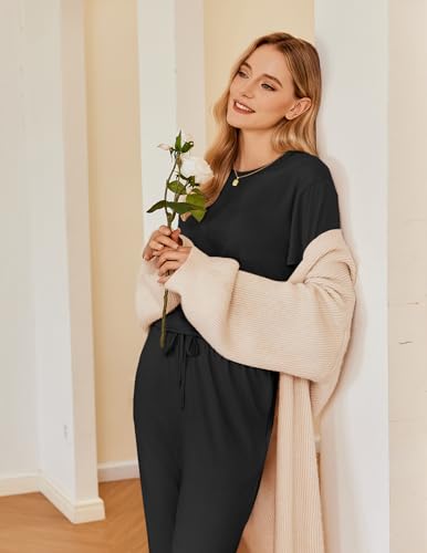 Image of Ekouaer Pajamas for Women Set 2 Pack Lounge Set Short Sleeve Pjs Joggers Long Pants Loungepwear with Pockets