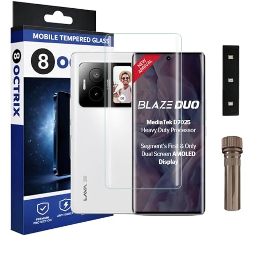 Image of Advanced UV Curved Tempered Glass Screen Protector for Lava Blaze Duo 5G | Transparent | Pack of 1 | Full Screen Coverage with UV Installation Kit