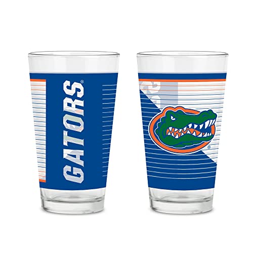 Rico Industries NCAA Florida Gators 16 oz Pint Glasses with Digitally Printed Logo, Practical Set of 2 Classic Drinking Glasses