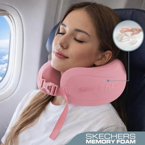 Image of Skechers Neck Pillow for Traveling,Memory Foam Travel Neck Pillow for Airplane Travel Pillow for Flight Headrest Sleep, Portable Plane Accessories,Pink
