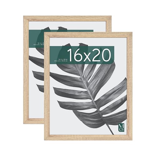 MCS Studio Gallery 16x20 Poster Frame Natural Woodgrain, Vertical & Horizontal Wall Hanging Large Picture Frame for Photos, Posters & Art Prints (2-Pack)
