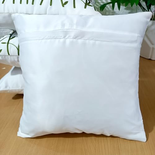 Image of LOFEY Satin Cushion Covers Set of 5 | 16 inch x 16 inch (40x40 cm) MultiFloral Decorative Sofa & Bed Pillow Covers for Living Room & Bedroom Decor (Without Filler) (White)