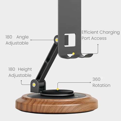 Image of OOGE Nest 300 Foldable Mobile Stand - 360 Rotating Phone Holder for Table - Height Adjustable Phone Stand for Desk with 0-135 Tilt - Anti-Skid Mobile Stand for Office & Home (Black)