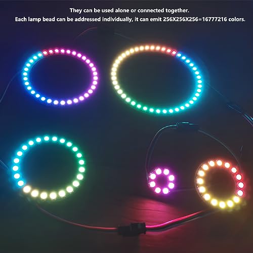 Image of 2PCS 16-LED WS2812B 5050 RGB Individually Addressable Pixel Light Ring, Full Color Programmable LED Module DC5V with Integrated Driver for Arduino Raspberry Pi Pico DIY Projects