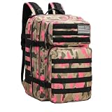 SEYATULLH Mochilas Tácticas Militares para Hombre/Mujer 45L Grandes Army Molle Bolsa Mochila de Senderismo para Acampar (Camuflaje Rosa)