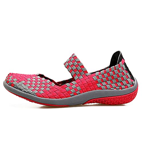 Joyvip Womens Woven Elastic Ballet Dance Flats Handmade Slip On Sneakers Summer Shoes Rose Red 9 #TOP1