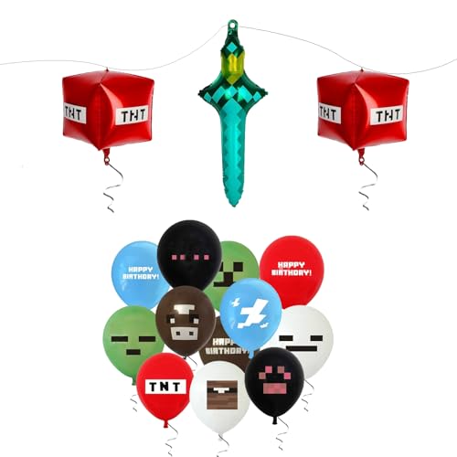 21Pcs Pixel Happy Birthday Decorations Party Favor Balloons，Pixel...