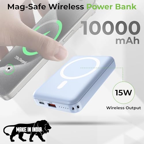 Image of UltraProlink |10000 mAh | Magnetic Mag-Safe Power Bank|Juice-Up Mag 6 |22.5W Type C Port with PD-PPS Support | Mag-Safe Charging for iPhone Series 17,16,15,14,13 | Made in India | Blue | UM1120