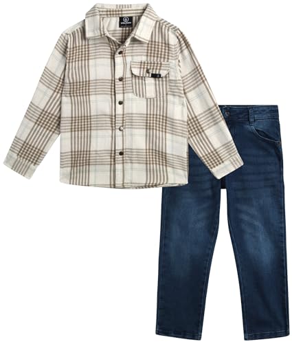 Volcom Toddler Infant Boys' Pants Set - 2 Piece Brushed Flannel Shirt and Slim Fit Woven Denim for Little Boys (Sizes: 12M-7), Size 2T, Sand