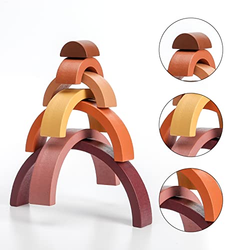 Wooden Rainbow Stacker Nesting Puzzle Blocks, 7Pcs Wooden Sorting & Stacking Toys For Toddlers, Building Blocks Set Early Educational Montessori Matching Toys For Preschool Boys Girls #TOP2