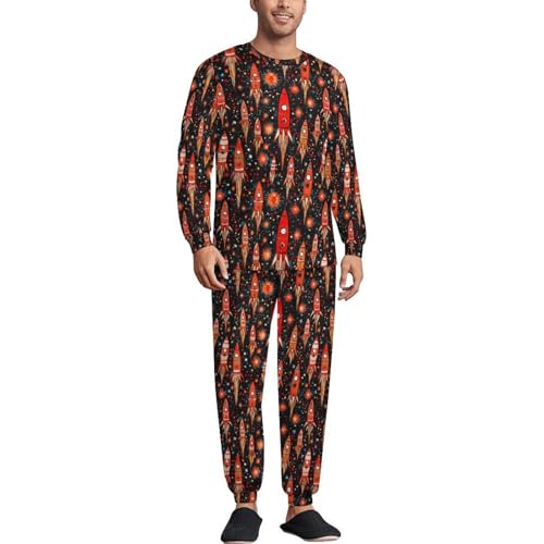 Redspace Rocket Men’s Pajama Set Long Sleeve Top And Pants Loungewear Sleepwear Pjs Nightwear
