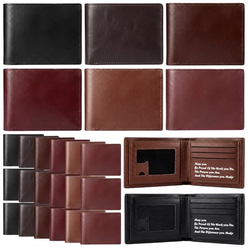 SilTriangle Fathers Day Bulk Gifts Leather Photo Wallet for Men Bifold Engraved Wallet for Husband Son Dad Coworker Employee(Multicolor 24 Pcs)