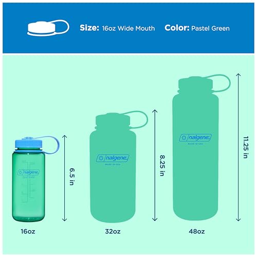 Image of Nalgene 16 oz Wide Mouth Water Bottle | Slim Cup Holder Size, BPA-Free, Durable & Leak Proof, Lightweight Travel Bottle, Pastel Green