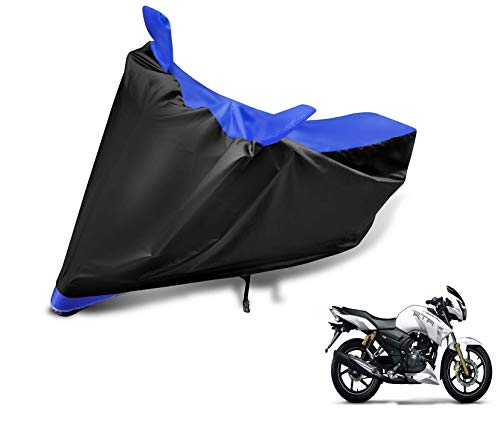 Image of Auto Hub Bike Cover Compatible with TVS Apache RTR 160 with Mirror Pocket, Dustproof, Heat Resistant, Triple Stitched, Apache 160 Bike Cover- Black, Blue