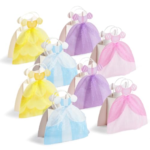 Cheerland Princess Party Gift Bags Cute Dress Bag Gown Shaped Goodie Treat Bag Royal Theme Decorations for Baby Shower Bday Gender Reveal Sleepover Princess Themed Birthday Party Favor Supplies 8pcs