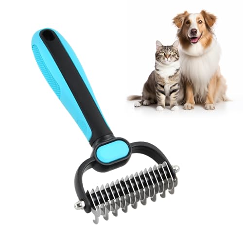Spazzola per Cani e Gatto, Acciaio Inossidabile Spazzola Sottopelo Doppia Faccia, Undercoat Rake Pettine Taglianodi per Cani BluAppendibile per Gatti Canis Rimuove Sottopelo