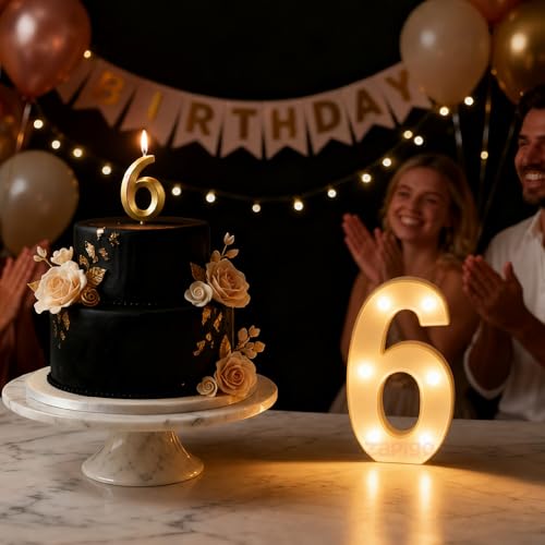 Image of Balloonistics LED Marquee Number 6 Light - Cordless Battery-Operated Light Up Number Sign for 6th Birthday, Anniversary, Wedding, Party Decoration, Wall Hanging or Table Display
