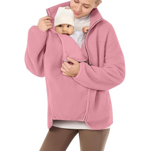 risfzuwb 𝐁𝐚𝐛𝐲 Carrier Blanket, Maternity Clothes for Fall,Women Fleece Zip Up 2 in 1 Lightweight 𝐁𝐚𝐛𝐲 Wearing Jacket Maternity Winter Coat Thicken Wearing Outerwear Kangaroo Clothes Pink