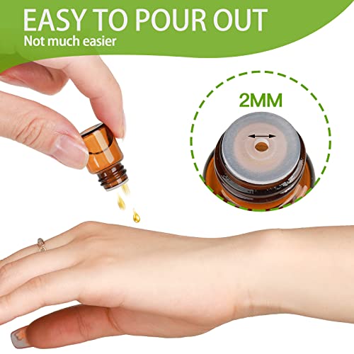 Teenitor 2ml Essential Oil Bottles, 36Pcs (5/8 Dram) Small Oil Bottles Amber Glass Vials, with Orifice Reducers and Black Caps, with 2 Glass Transfer Eye Droppers