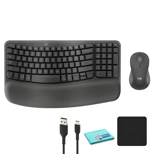 Logitech Wave Keys MK670 Combo - Wireless Keyboard and Wireless Mouse Bundle Including: Type-C Cable, Mouse Pad, Cloth