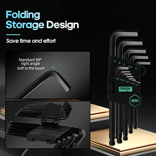 Disen 13 Pieces Hex Key Allen Wrench Set Metric Size With Ball End, 1.27-10 Mm, Long Arm Ball Design, Chrome Vanadium Steel #TOP5