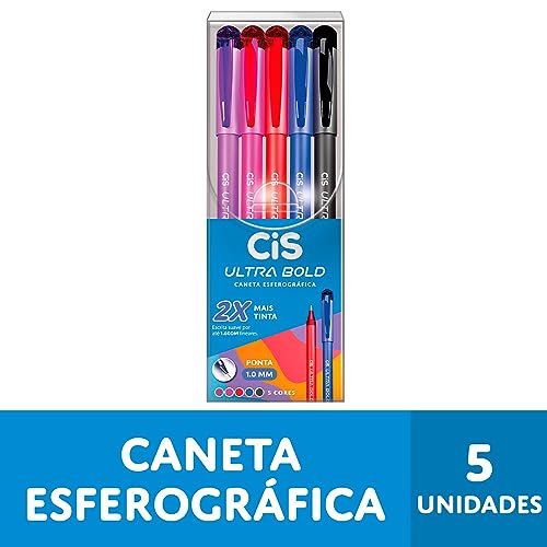 CIS Caneta Esferográfica Ultra Bold Ponta 1.0 mm, Estojo com 5 unidades