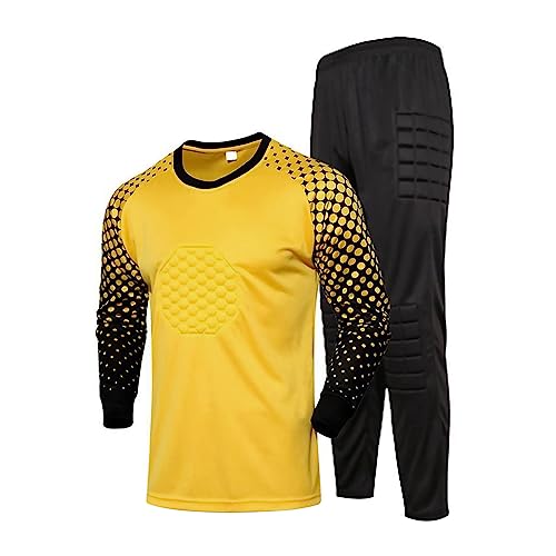 KKmeter Kids Boys Goalkeeper Padded Jersey and Pants Outfit Soccer Goalie Football T-Shirt Training Uniform