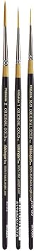 KINGART Premium 3 pc. Original Gold 9375 Series MID-Length Liner Artist Brush Set, Synthetic Golden Taklon for Acrylic, Oil, Watercolor and Gouache Paint, Short Handle, 3 Sizes 10/0, 1, 2