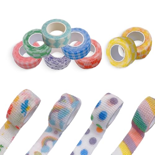 KEWUF 12 Rouleaux pansements, Vet Wrap Bandage Autoadhésif Bande Cohesive 2.5cm x 400cm, Bandage Medical pour Premiers Secours Bandage Pansements Elastique Bandage Animal pour Poignets Cheville
