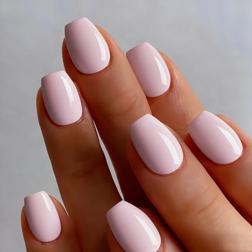 Dusty Pink Press On Nails Short Square, Milky Pale Pink Short Cof...