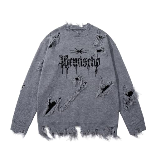 Hip Hop Streetwear Ripped Knitted Sweater Men Spring Autumn Oversized Pullover Male