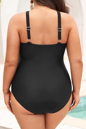 Daci Womens Front Cross Plus Size One Piece Swimsuits Tummy Control Keyhole Bathing Suits Swimwear2