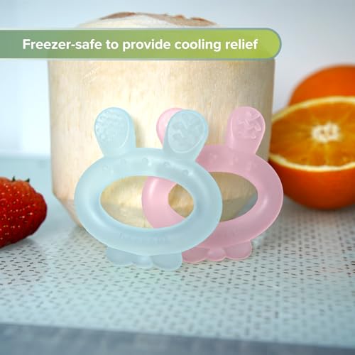 Image of Haakaa Silicone Baby Teether - Rabbit Ear Frozen Teething Toy for Babies 3-6 Months- Cold Teething Relief - BPA Free Silicone -Blue