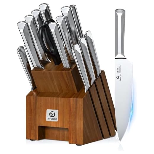 Knife Set, imarku 16-Piece Premium Kitchen Knife Set, Japanese Stainless Steel Knife Sets for Kitchen with Block, Knife Block Set with Kitchen Sharpener, Dishwasher Safe, Silver