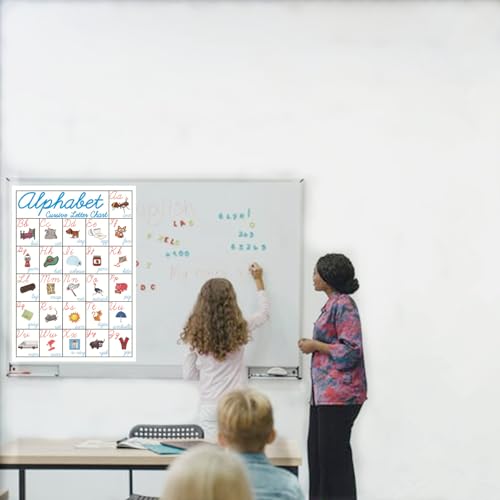 SANTSUN Pôster educacional pré-escolar do alfabeto cursivo, tabela de alfabeto 26 com ilustrações pa