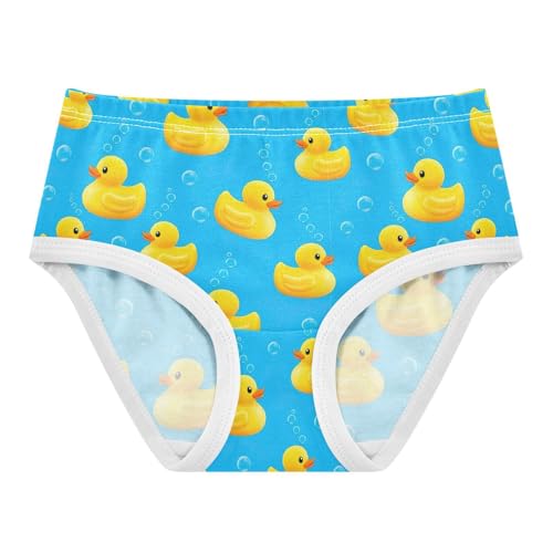 Underwear Girls, Yellow Ducks Bubbles Blue Toddler Briefs, Girls Underwear Cotton, 2T–8 Years