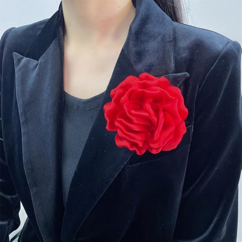 Image of Dainty Peony Rose Flower Brooches Lapel Pins Delicate Elegant Fabric Flowers Brooch Pin for Women Flower Corsage for Wedding Party Accessories Jewelry Gifts100mm