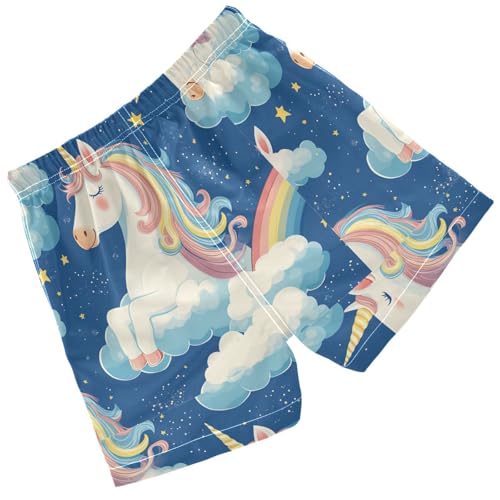 Pigsaly Boys Swim Trunks Colorful Happy Unicorns Rainbow Boys Board Shorts Swimsuit Swimwear Summer Bathing Suit 4T2