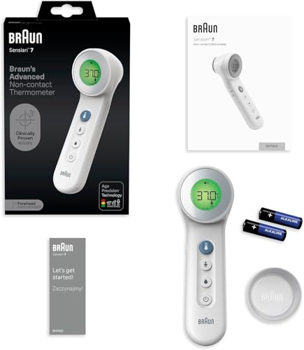 Braun Sensian 7 Forehead non-contact thermometer - Age Precision Technology - 3-in-1 Colour-Coded Digital Display - Baby and Child Friendly - BNT400B