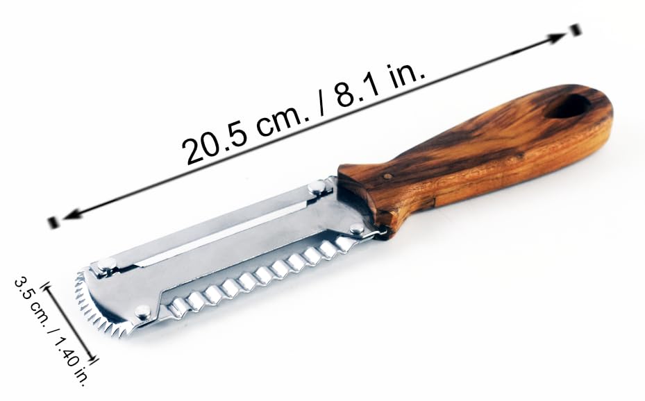 3-in-1 Kitchen Peeler, Scrabber & Grater: a cutting tool with a serrated blade and a Wooden Handle for Vegetable scraping potatoes Carrots and Coconut - Image 3