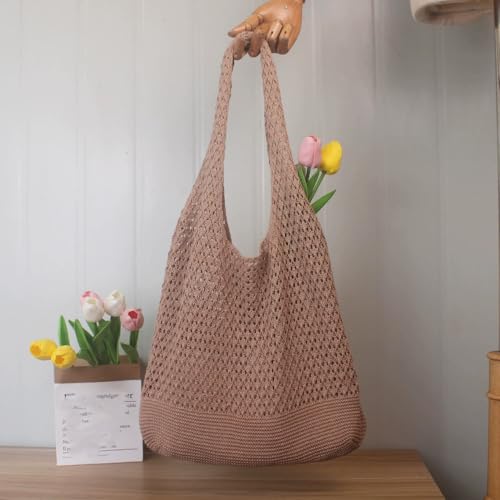 Boho Chic Crochet Shoulder Bag for Women Summer Beach Tote Openwork Purse Breathable Knit Bag Fit Vacation2