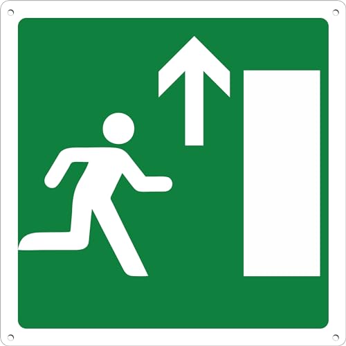 pubblimania Salida de emergencia, 20 x 20 cm, flecha hacia adelante hacia arriba, cartel de aluminio de metal de 3 mm de grosor (salida de emergencia adelante)