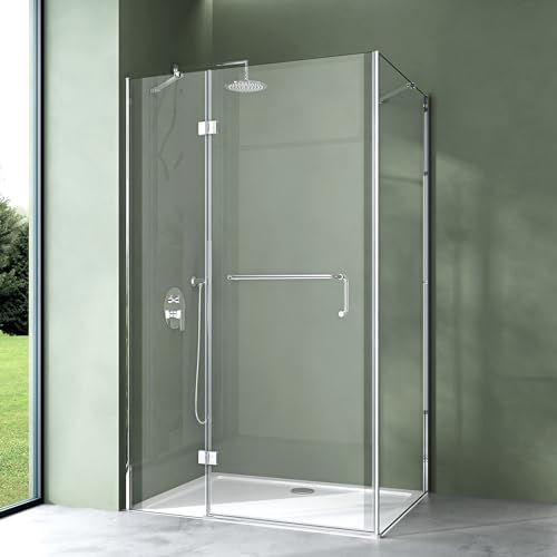 Mai & Mai cabine de douche en angle 80x110cm avec une porte paroi de douche en verre transparent de 6mm avec revêtement nano easy clean Rav04K