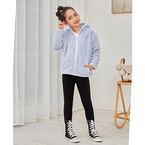QPANCY Casaco feminino felpudo de lã de ovelha com zíper e bolsos para outono inverno, Azul claro, 1