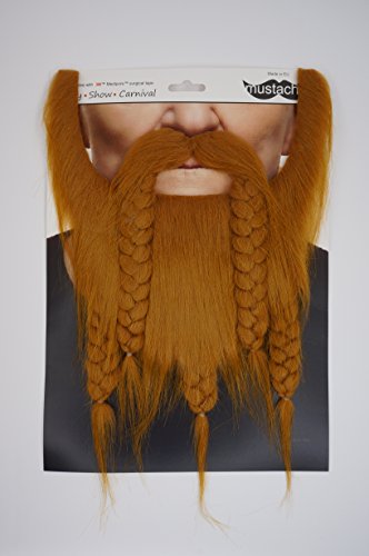 Mustaches Self Adhesive, Novelty, Viking Dwarf Fake Beard, False Facial Hair, Costume Accessory For Adults, Ginger Color #TOP3