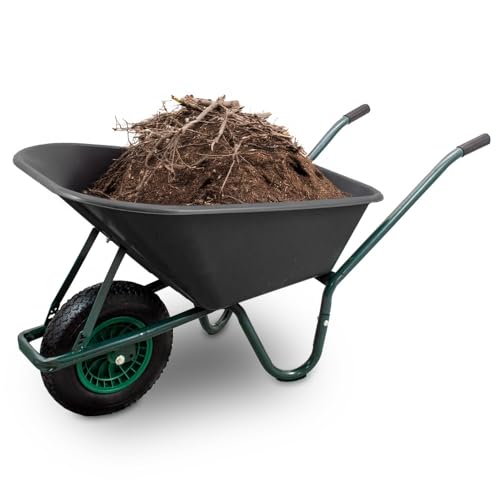 BITUXX Schubkarre 100L Schubkarren Scheibtruhe Schiebkarre Bauschubkarre mit PVC Wanne und Luftreifen bis 250kg (Schubkarre mit PVC Mulde Schwarz)