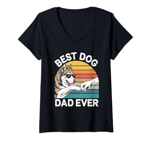 Damen Alaskan Malamute Papa Bester Hund Papa Vatertag Männer T-Shirt mit V-Ausschnitt