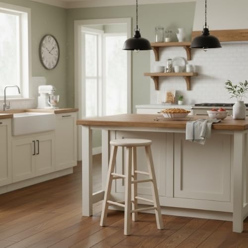 IC International Concepts, Round Top Stool-24" Seat Ht, 12.5"W x 12.5"D x 24"H, Solid Parawood, 24"H, 225 lb Wt. Capacity, Kitchen/Dining, Fully Assembled, DIY, Paint/ Stain In Any Color, Unfinished