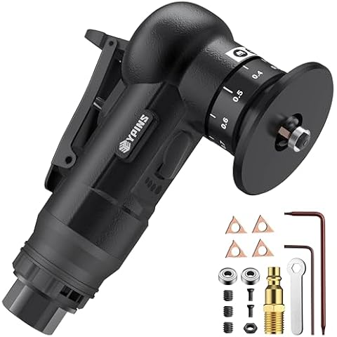 EYPINS Air Chamfer Tool, Mini Pneumatic Chamfering Machine for Metal Wood Steel Brass Acrylic, 45 Degree Arc, 30000 RPM, 1/4" Air Deburring Trim Beveling Tool, Pneumatic Roundover Tool with C/R blade Cover