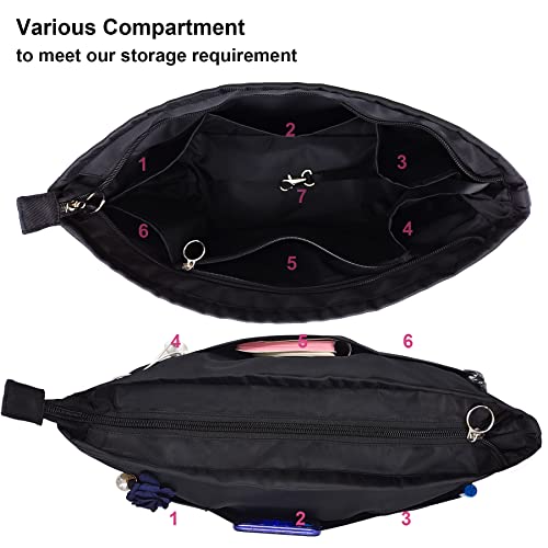 Time Wing Purse Organizer Insert Tote Handbag Organizer Pocketbook Divider Bag In Bag Shaper Liner Multi Pockets Compartments Zippers Key Chain Large Black #TOP2